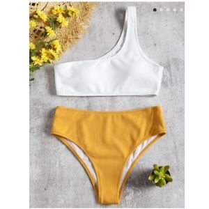 Zaful One Shoulder High Waisted Ribbed Bikini